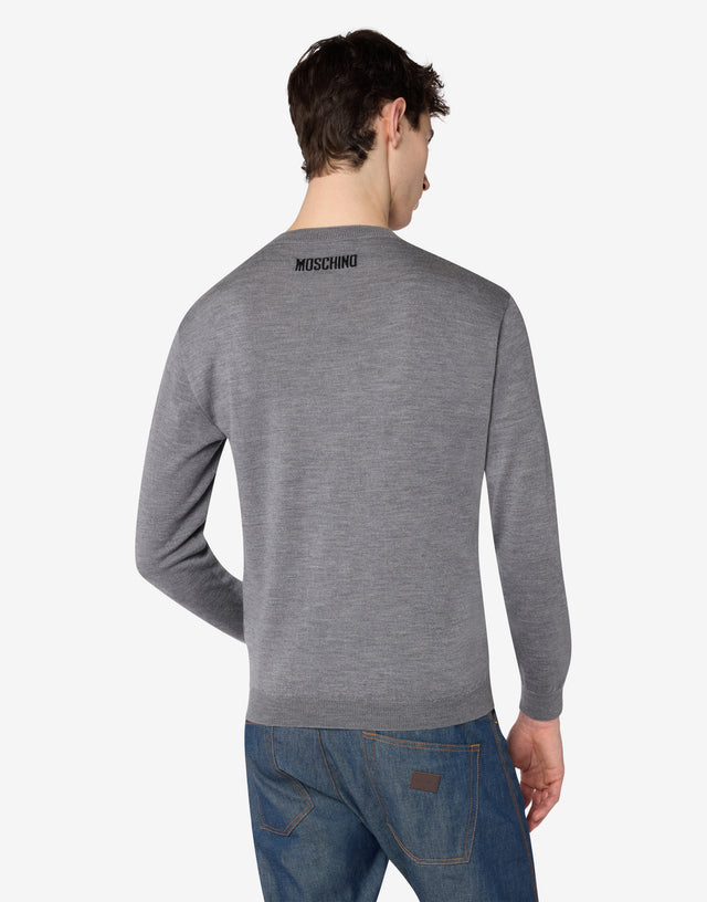 Extra-fine merino wool intarsia sweater Grey Moschino 1