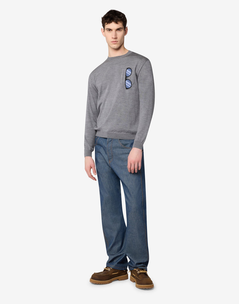 Extra-fine merino wool intarsia sweater Grey Moschino 3