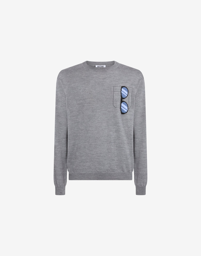Extra-fine merino wool intarsia sweater Grey Moschino 4