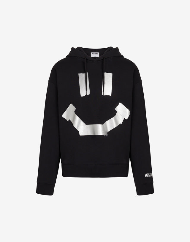 Felpa di cotone organico nero con stampa Smiley® trompe-l'œil effetto nastro adesivo  Nero Moschino 0
