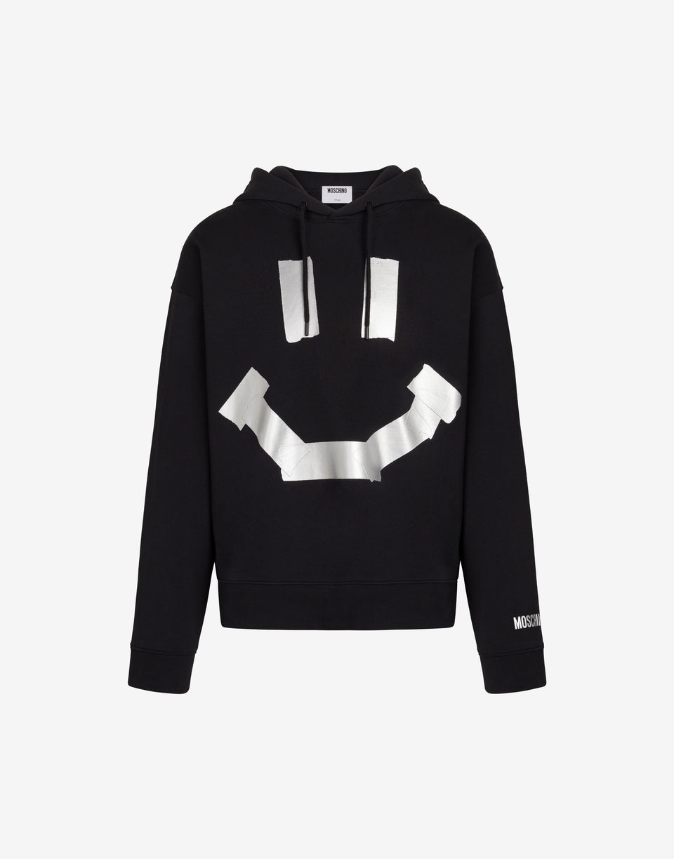 Sweat-shirt noir en coton biologique avec imprimé Smiley® en trompe-l'œil effet ruban adhésif  Noir Moschino 0