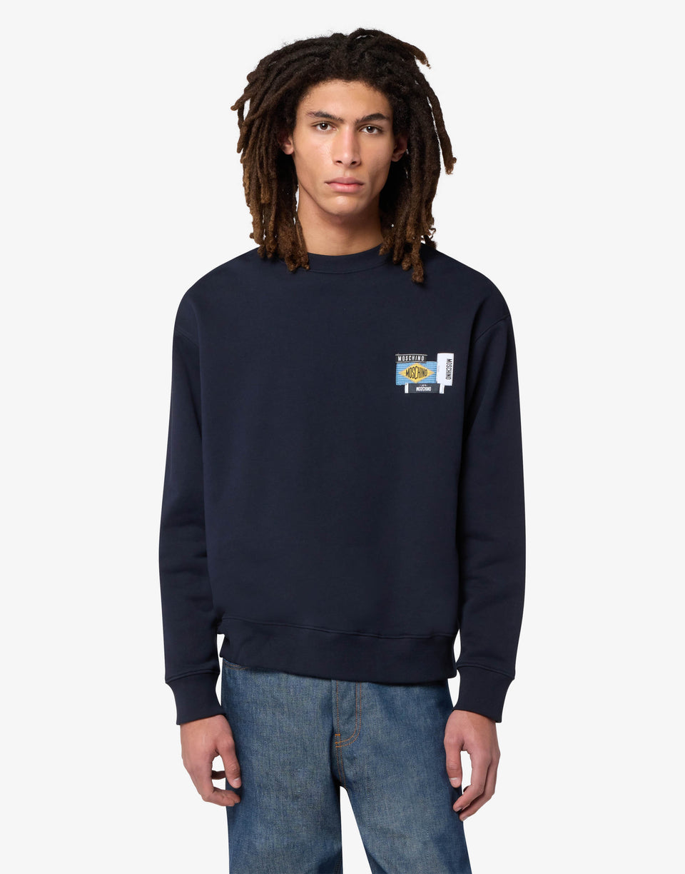 Sweat-shirt en coton brodé Bleu Moschino 0