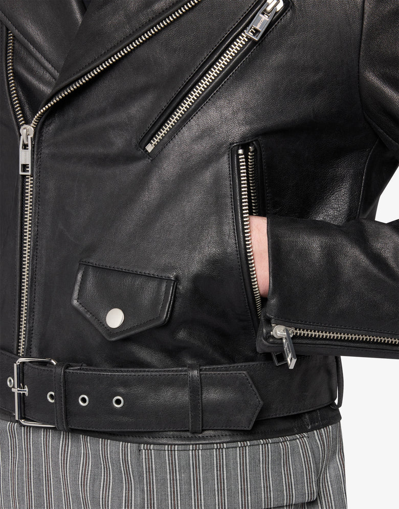 Bikerjacke aus Nappaleder in lockerer Passform Schwarz Moschino 2
