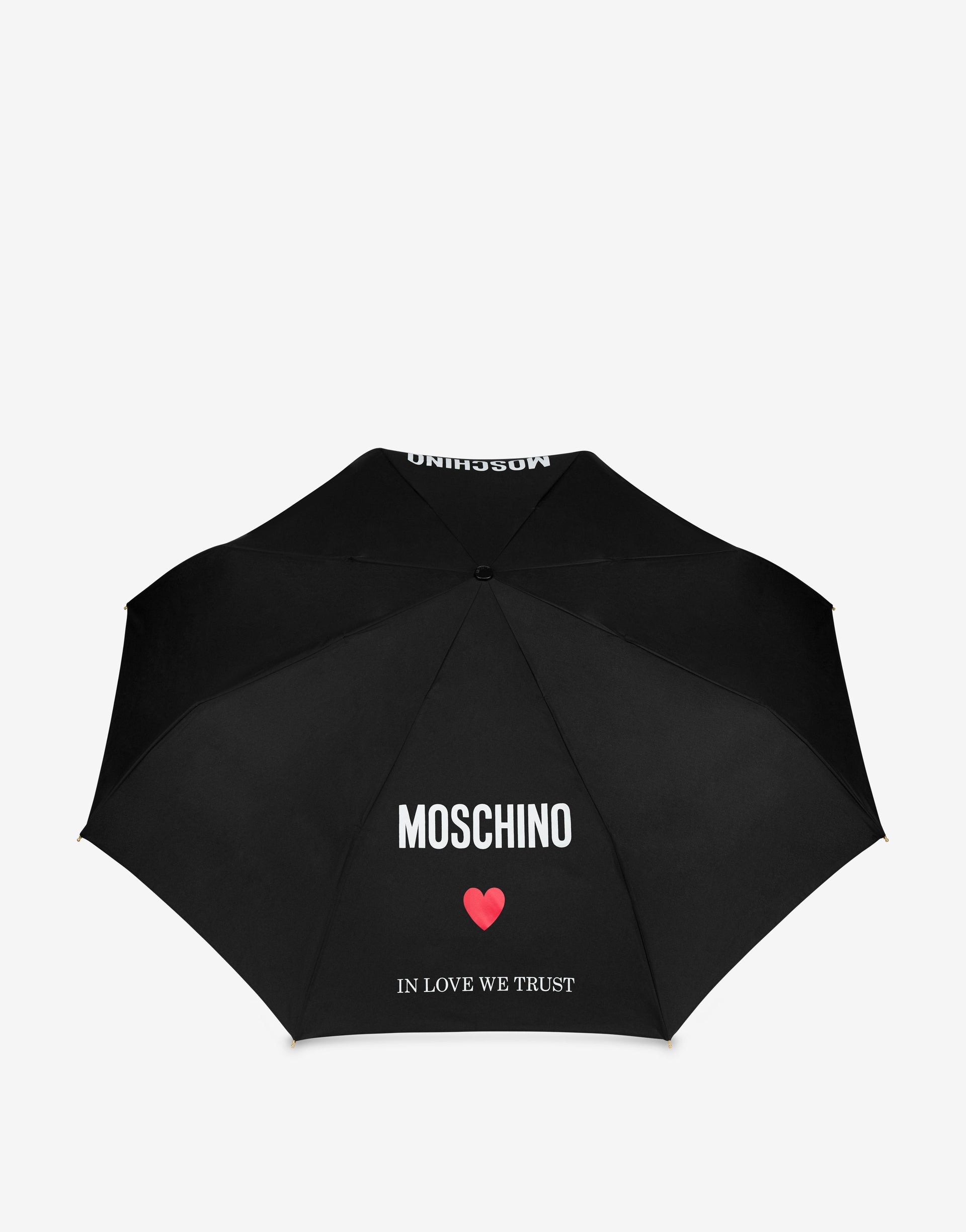 In Love We Trust open close umbrella Moschino