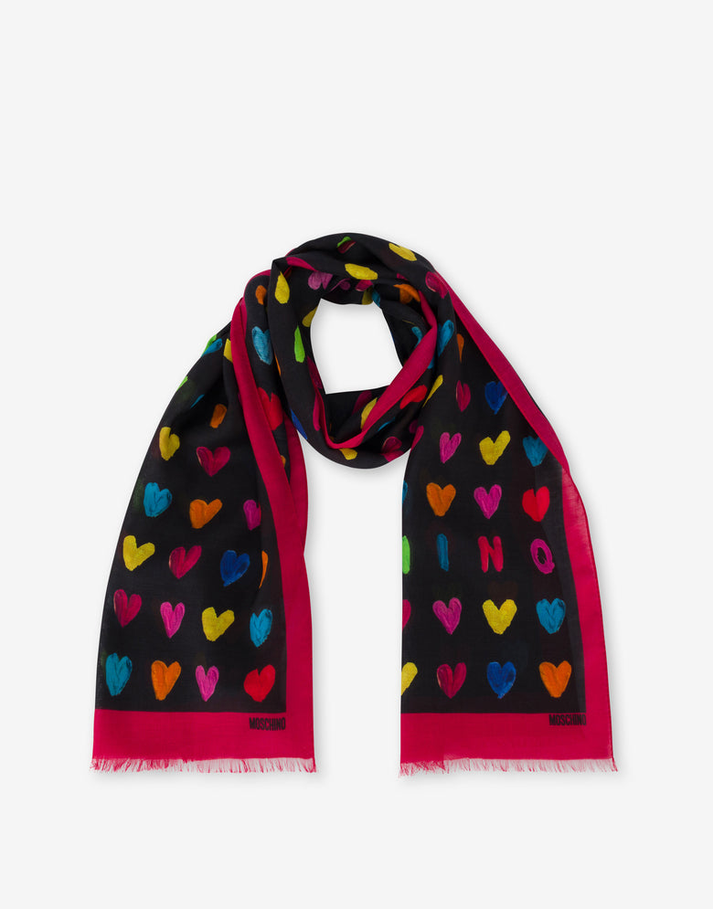 Écharpe « Cœurs » avec logo Noir Moschino 1