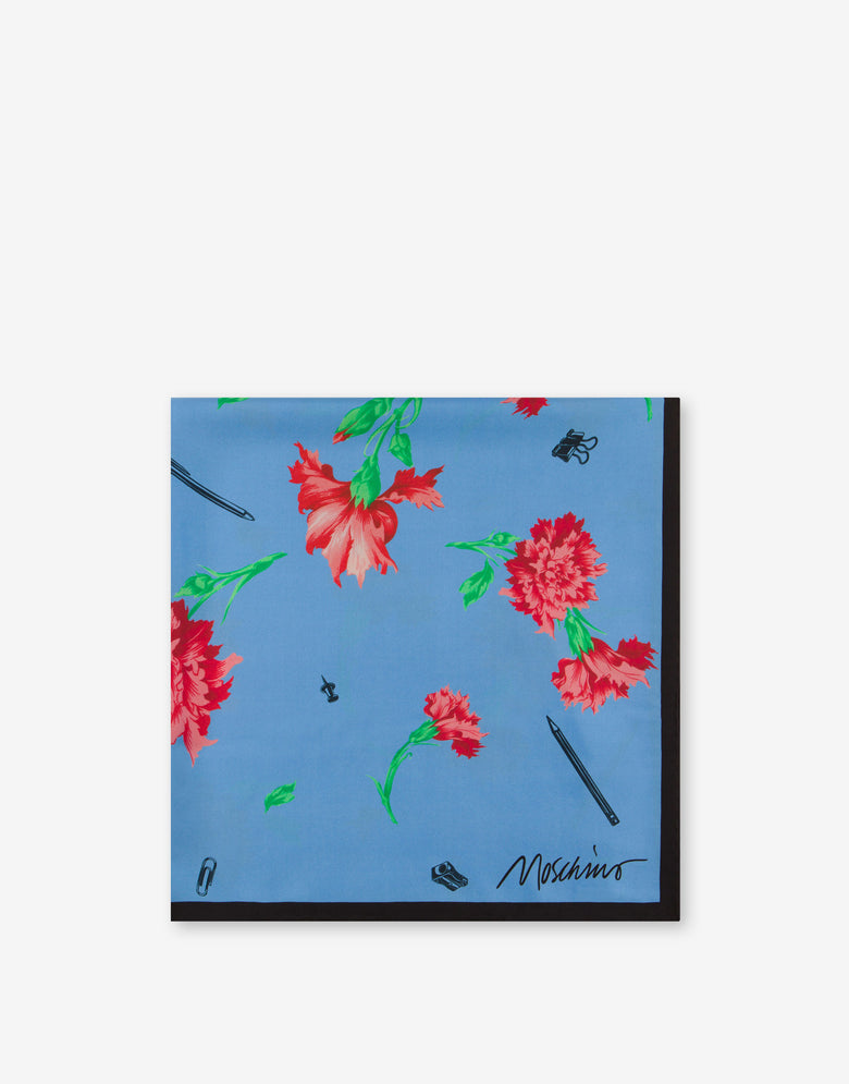 Foulard in seta Carnation Print Azzurro Moschino 1