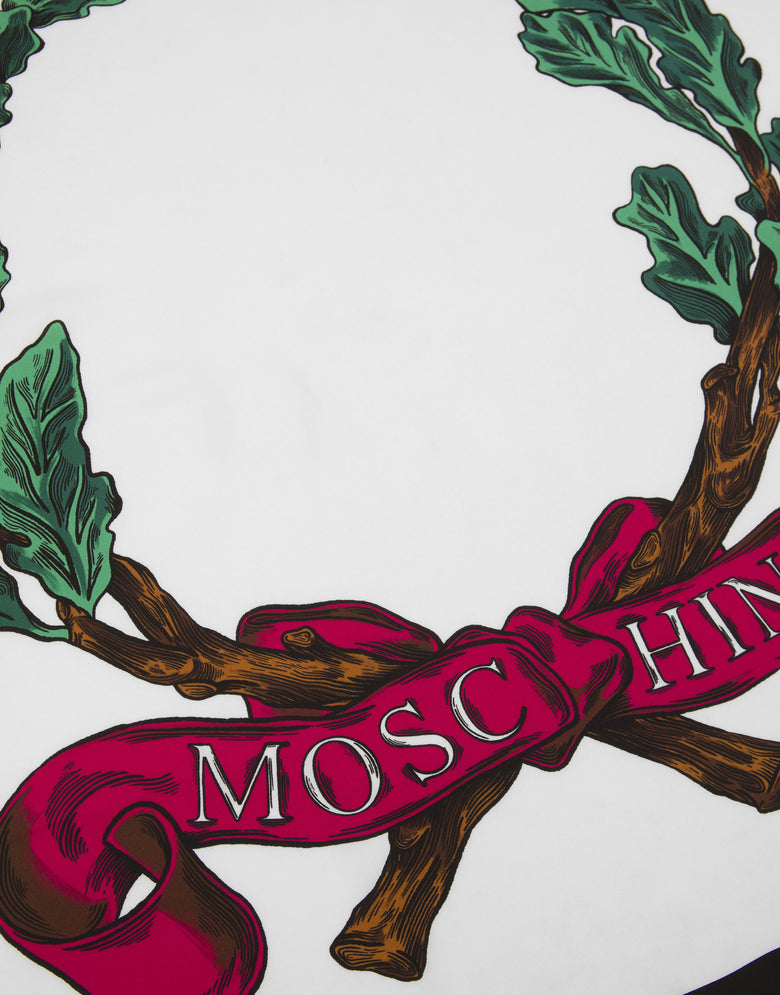 Laurel Crown Logo Silk Scarf White Moschino 2