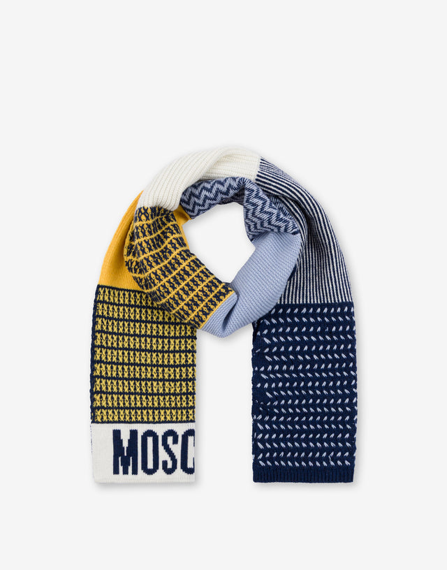 Embroidered patchowrk scarf Yellow Moschino 1