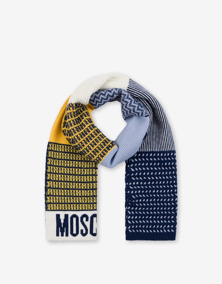 Embroidered patchowrk scarf Yellow Moschino 1