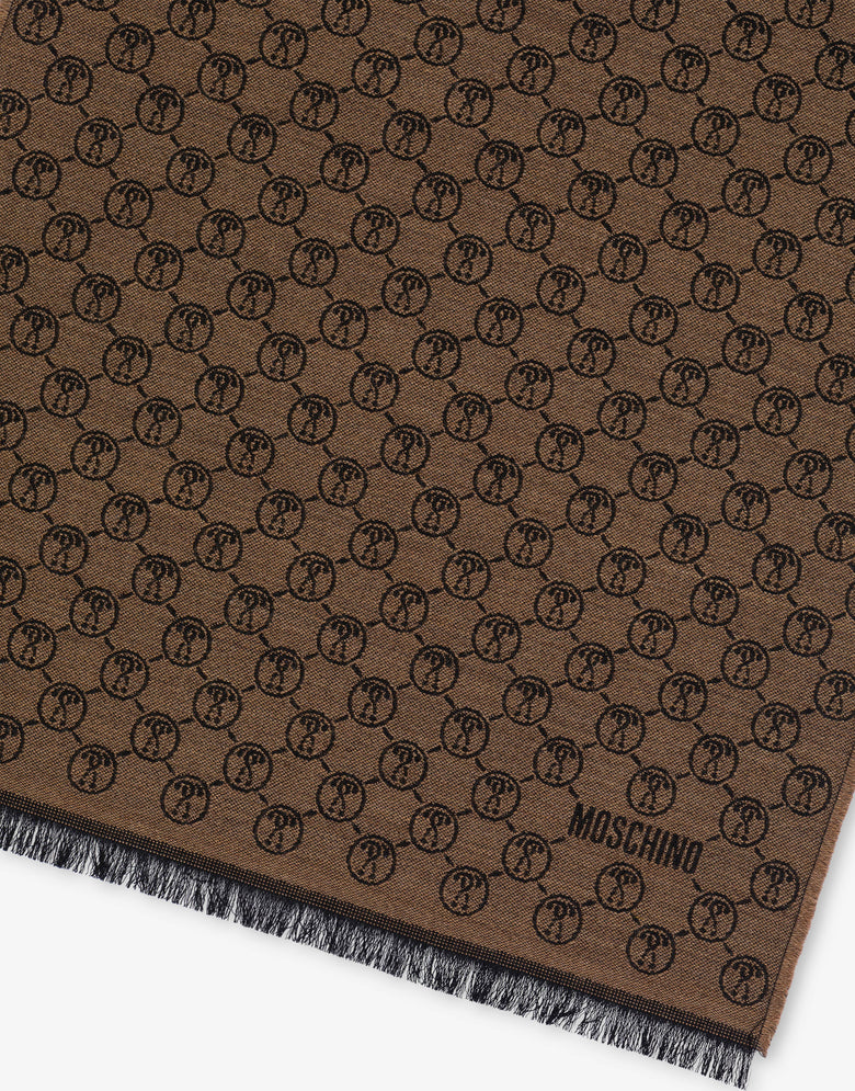 Scarf with all-over Double Question Mark detail Brown Moschino 2