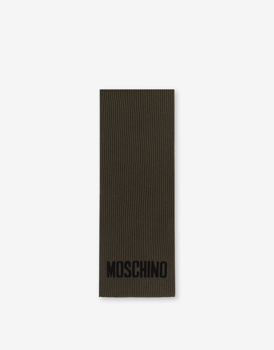 Logo Wool Blend Scarf Dark brown Moschino 0