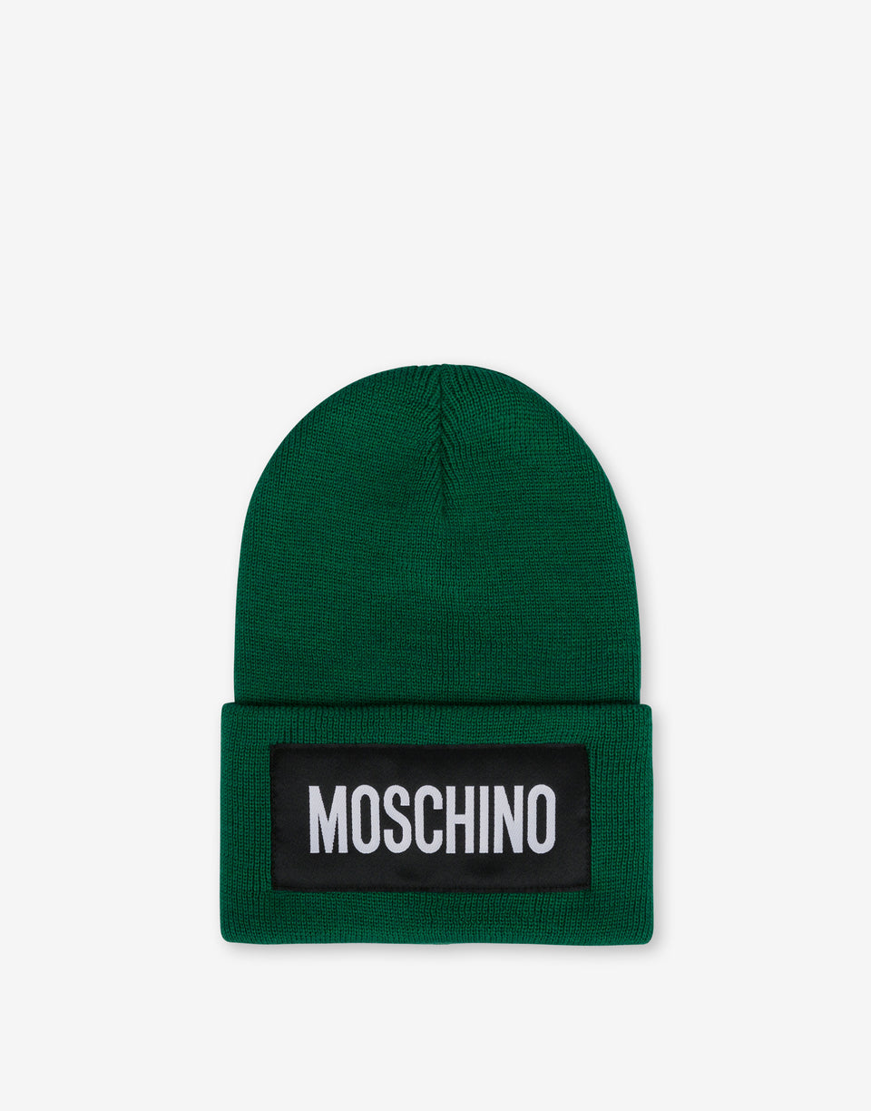 羊毛混纺徽标贴饰帽子 Dark green Moschino 0