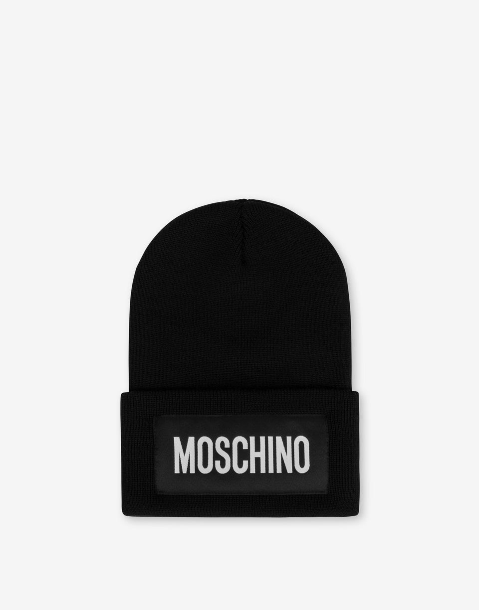 Mütze aus Wollmischung mit Logo-Patch Schwarz Moschino 0