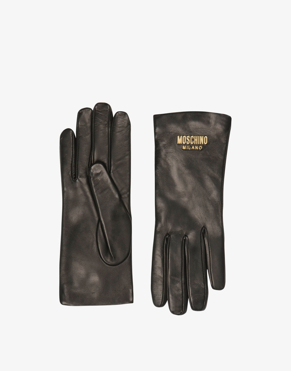 Guantes de cuero con logo  Negro Moschino 0