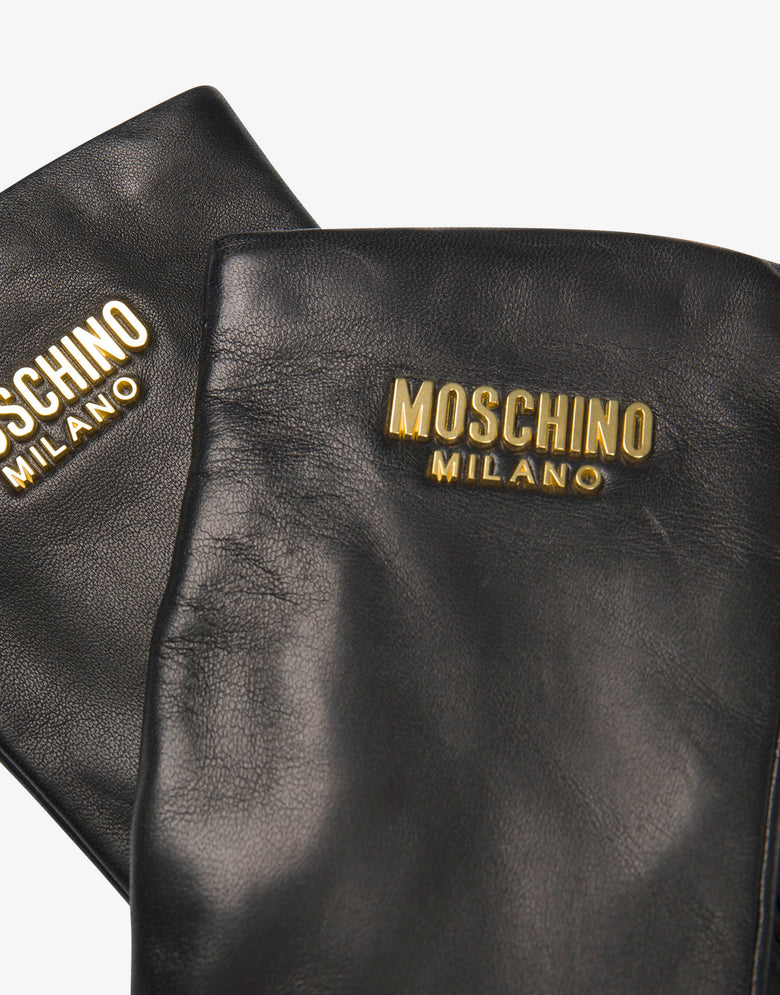 Guantes de cuero con logo  Negro Moschino 1