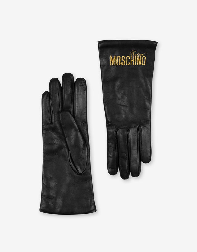Guantes de napa Logo Embroidery Negro Moschino 0