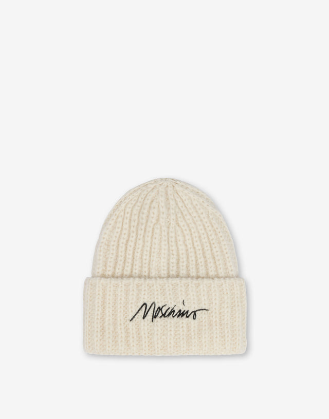 Alpaca-blend hat with logo White Moschino 0