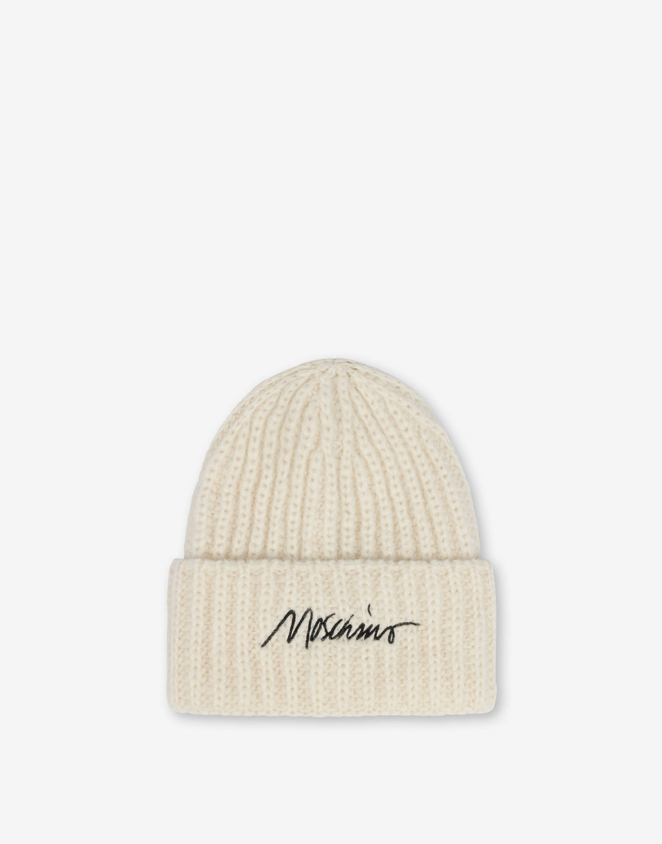 Alpaca-blend hat with logo White Moschino 0