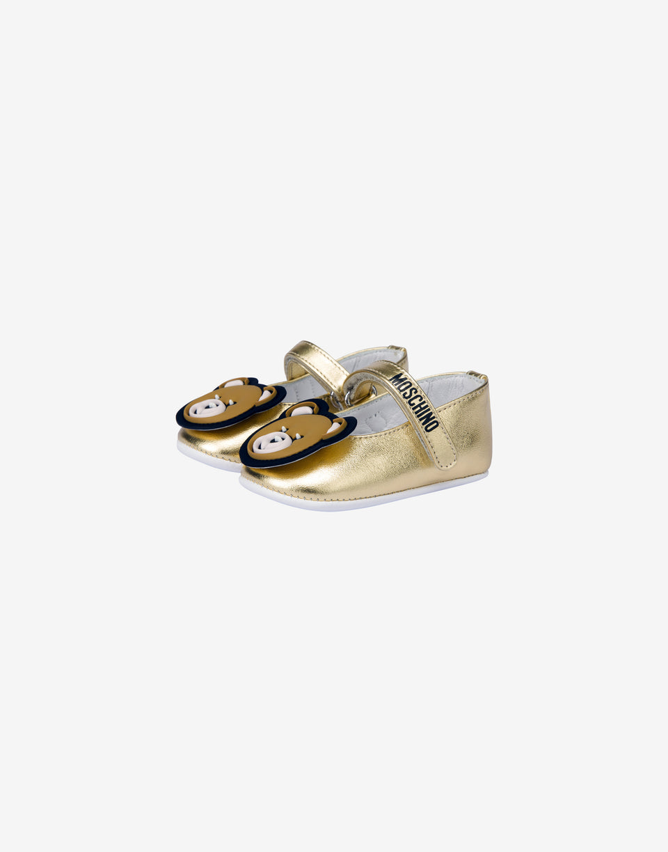 Mary-Jane-Ballerinas Metallic Teddy Bear Gold Moschino 0