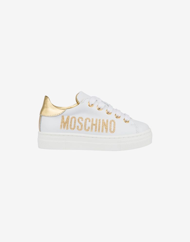 Calf Sneakers Studded Logo White Moschino 1