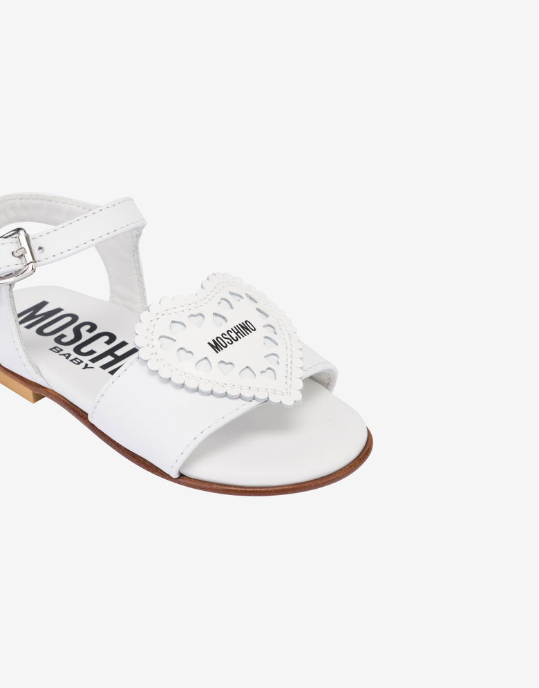 Calfskin sandals with laser-cut heart White Moschino 3