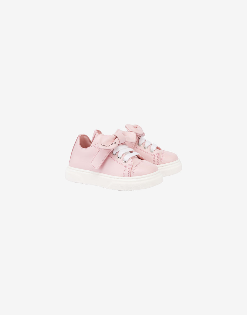 Kalbsleder-Sneaker mit Schleife Konfetti-Rosa Moschino 0