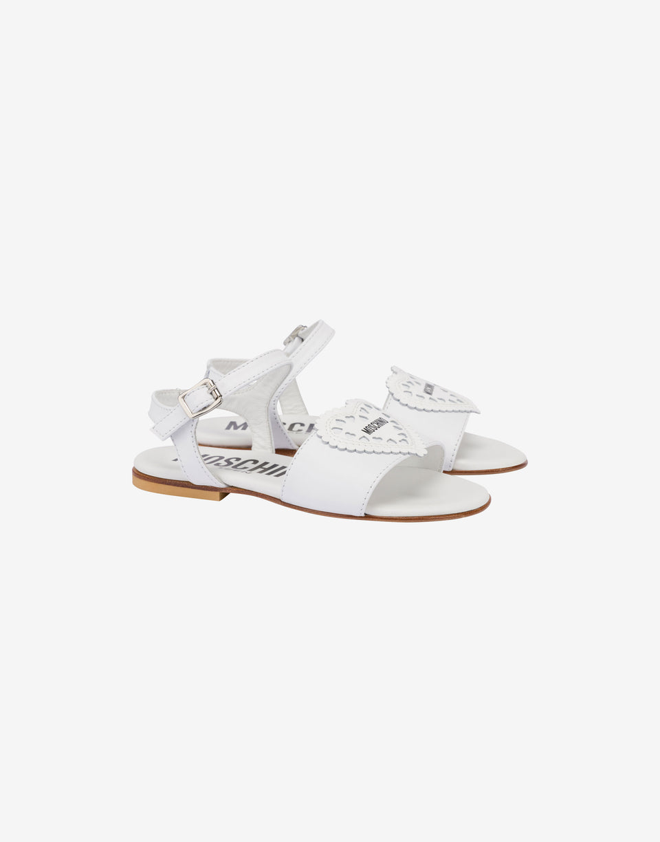 Flat calfskin sandals with laser-cut heart White Moschino 0