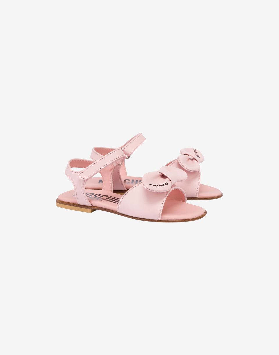 Flat calfskin sandals with bow Confetti pink Moschino 0