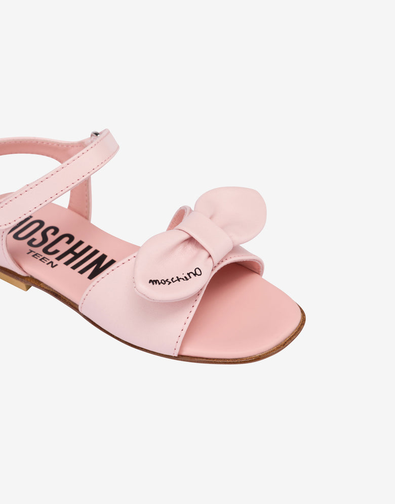 Flat calfskin sandals with bow Confetti pink Moschino 3
