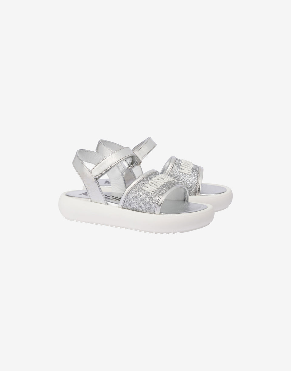 Sandali platform laminati con glitter Argento Moschino 0