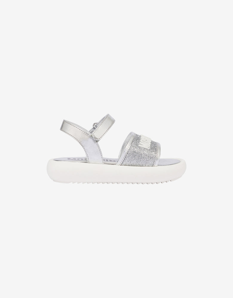 Sandali platform laminati con glitter Argento Moschino 1