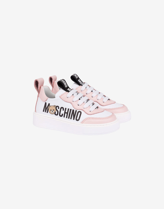 Bedruckte Turnschuhe aus Kalbsleder Weiß Moschino 0