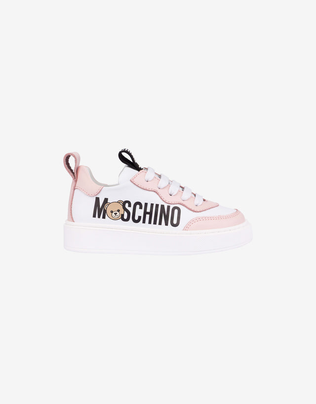 Bedruckte Turnschuhe aus Kalbsleder Weiß Moschino 1
