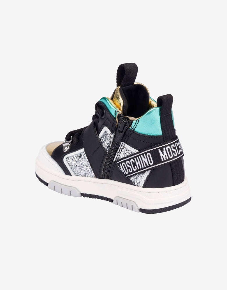 Turnschuhe aus Nappaleder und Glitzer Schwarz Moschino 3