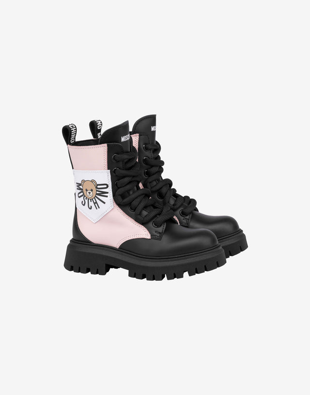 Combat boot in calfskin Black Moschino 0