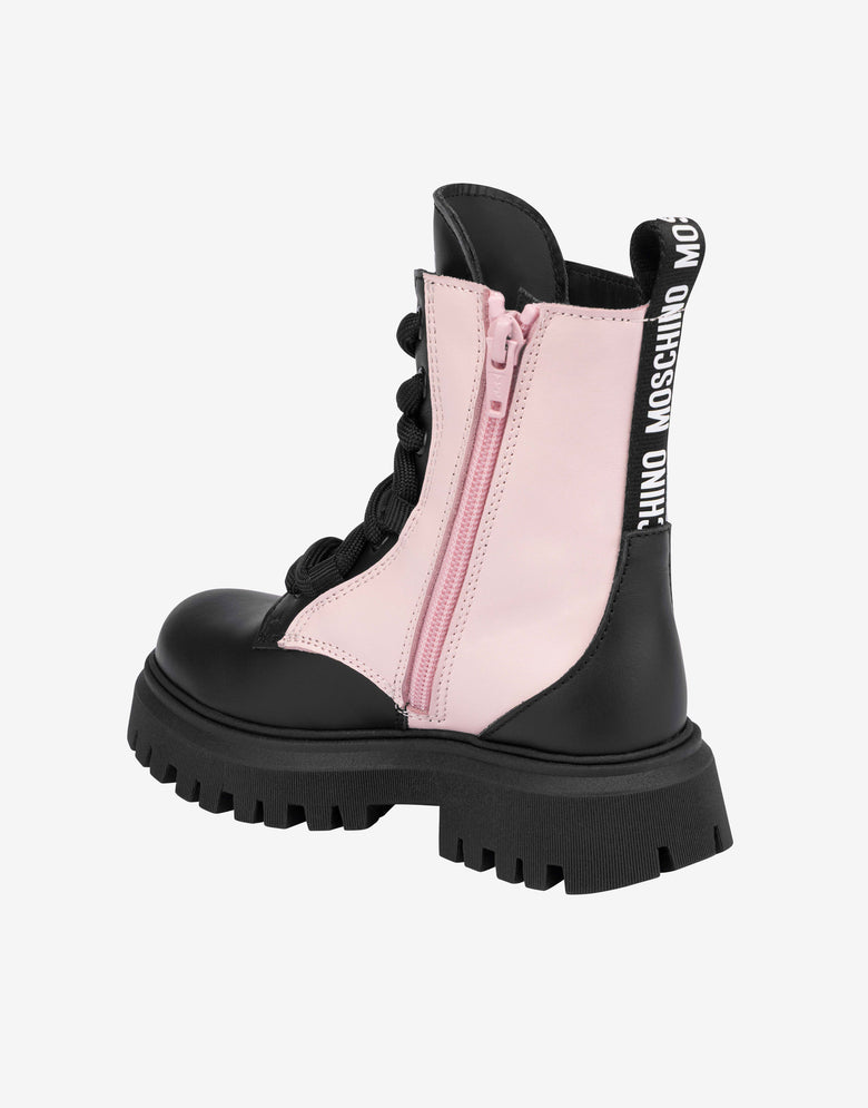 송아지 가죽 전투 부츠 Black Moschino 3