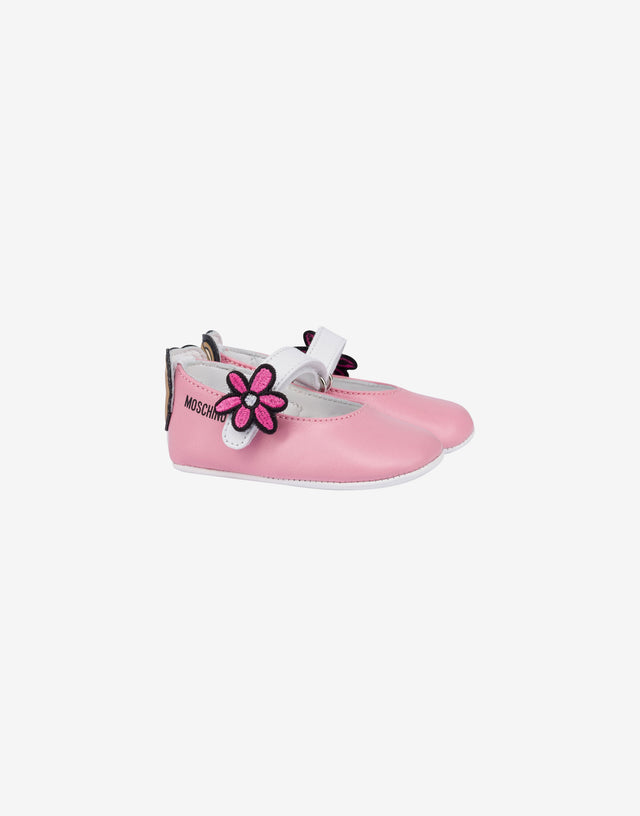 Teddy Patch Nappa Leather Ballet Flats Rosa cipria Moschino 0