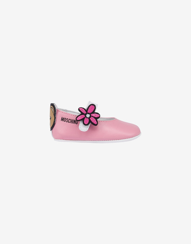 Teddy Patch Nappa Leather Ballet Flats Rosa cipria Moschino 1