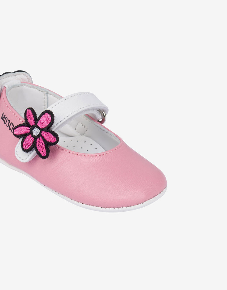 Teddy Patch Nappa Leather Ballet Flats Rosa cipria Moschino 3