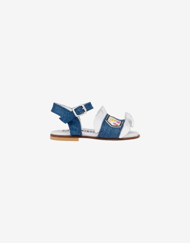 Flat denim sandals with ruffles Blue Moschino 1