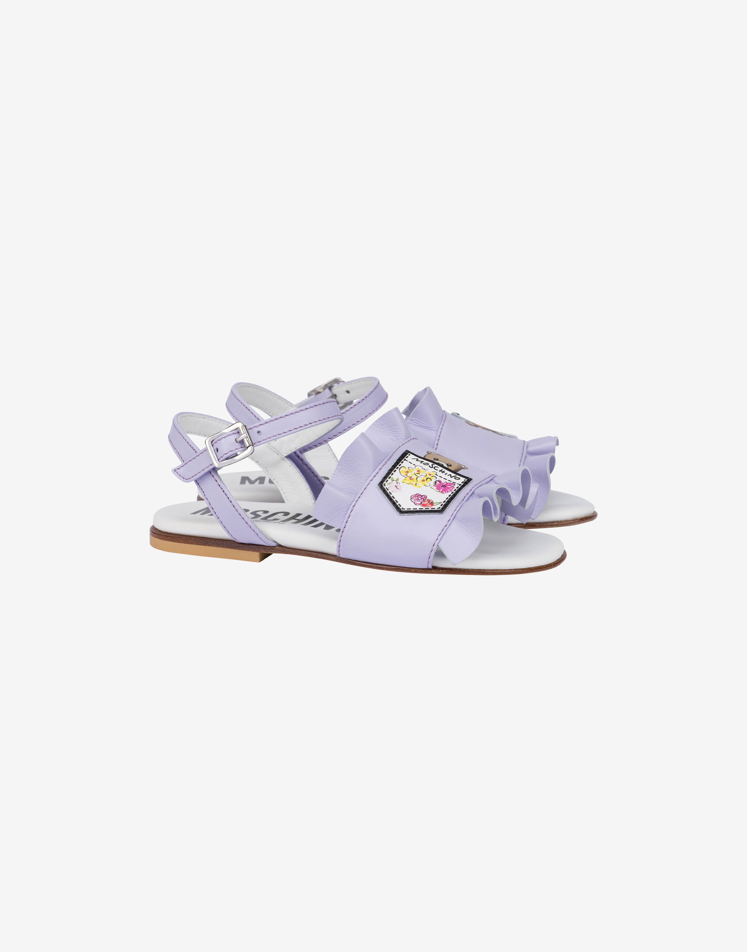 Flat leather sandals with ruffles | Moschino