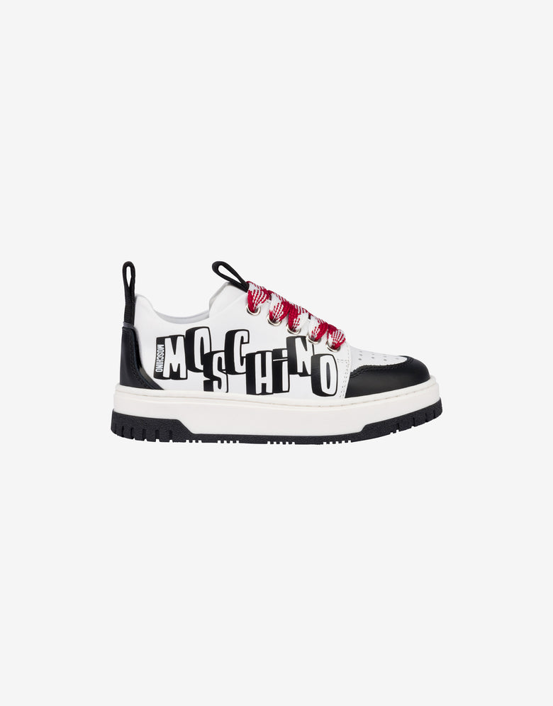 Baskets en cuir nappa avec logo Blanc Moschino 1
