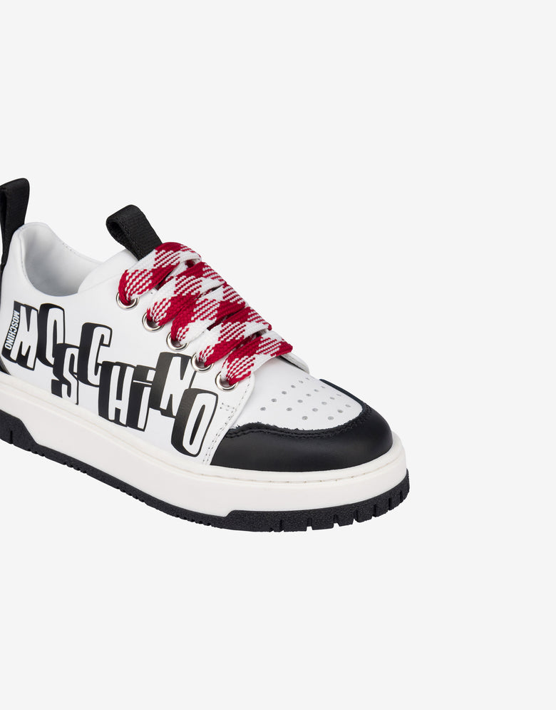 Baskets en cuir nappa avec logo Blanc Moschino 3