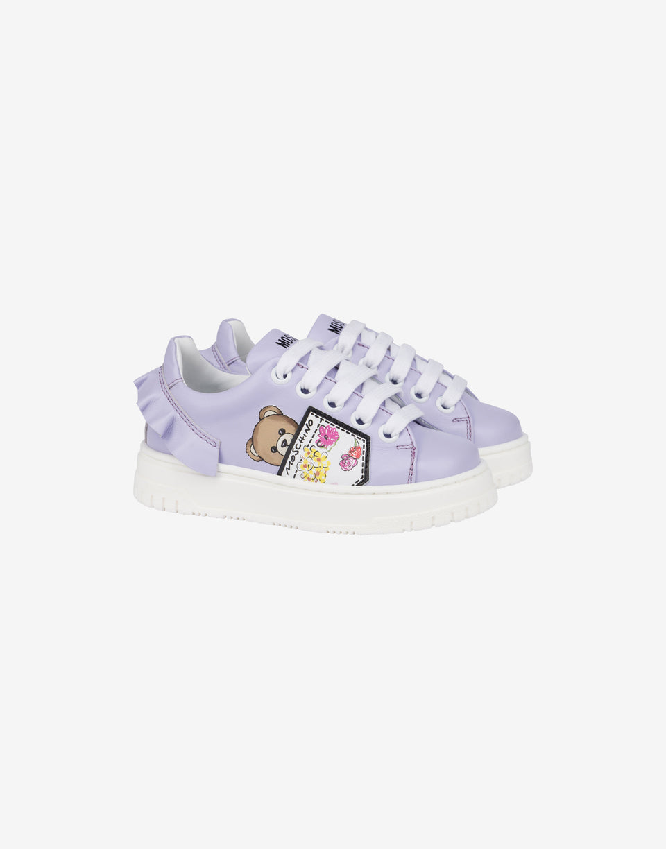Sneakers in pelle con rouches Viola chiaro Moschino 0
