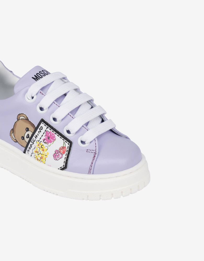 Sneakers in pelle con rouches Viola chiaro Moschino 3