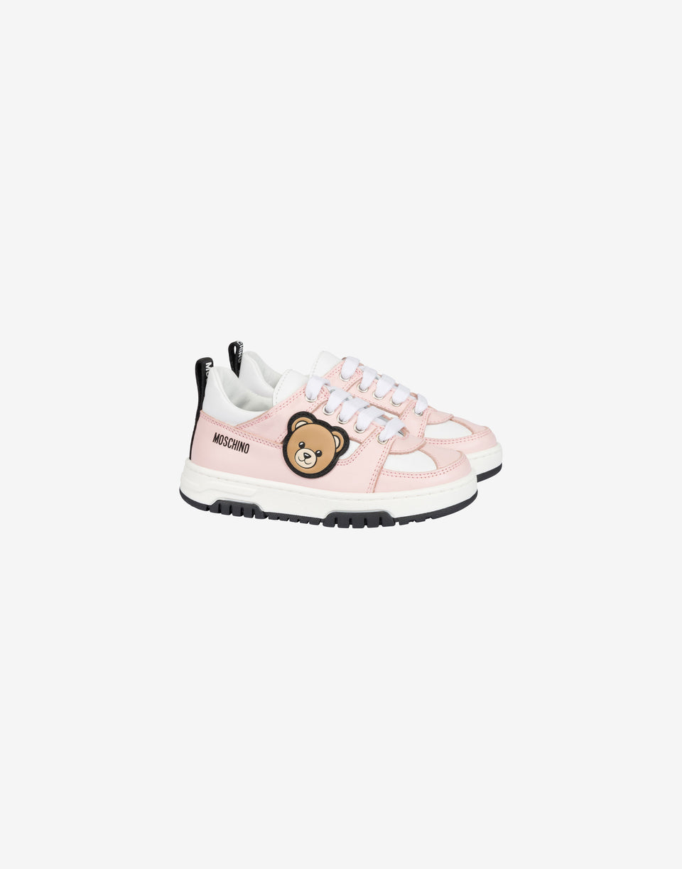 Sneakers in vitello stampato Teddy patch Rosa pastello Moschino 0