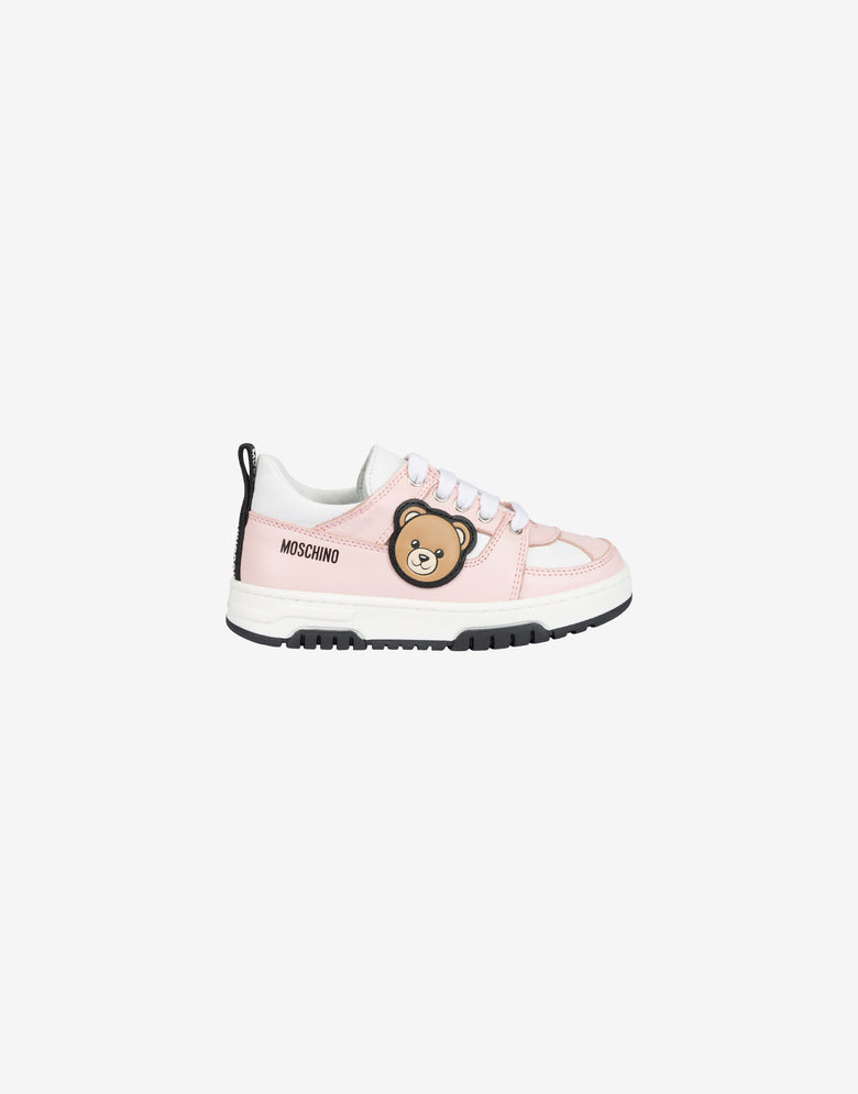 Sneakers in vitello stampato Teddy patch Rosa pastello Moschino 1