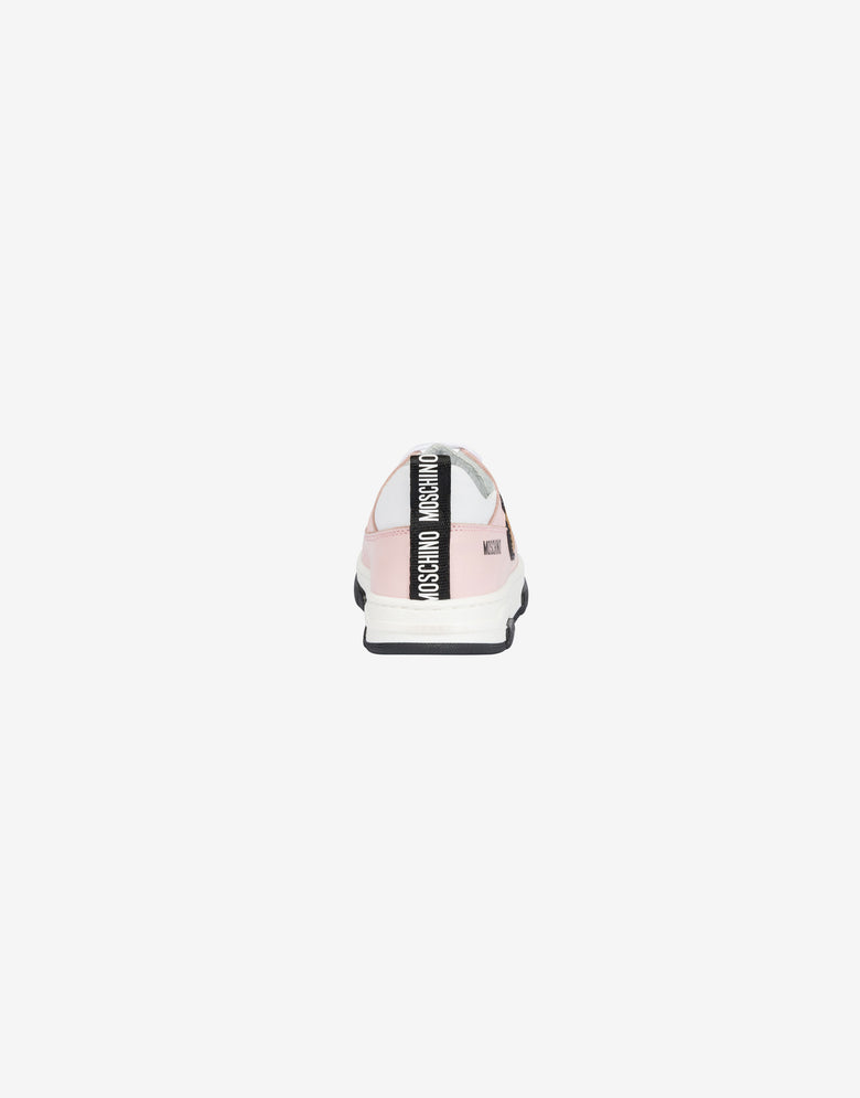 Sneakers in vitello stampato Teddy patch Rosa pastello Moschino 2