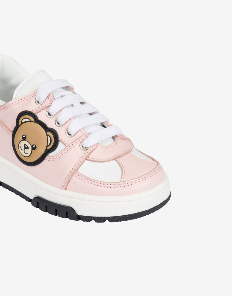 Sneakers in vitello stampato Teddy patch Rosa pastello Moschino 3