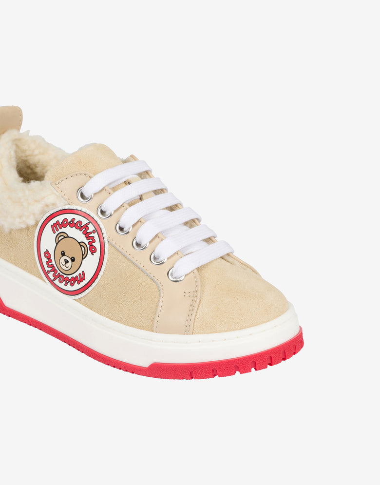 Baskets en cuir et daim Teddy Bear Jaune crème Moschino 3
